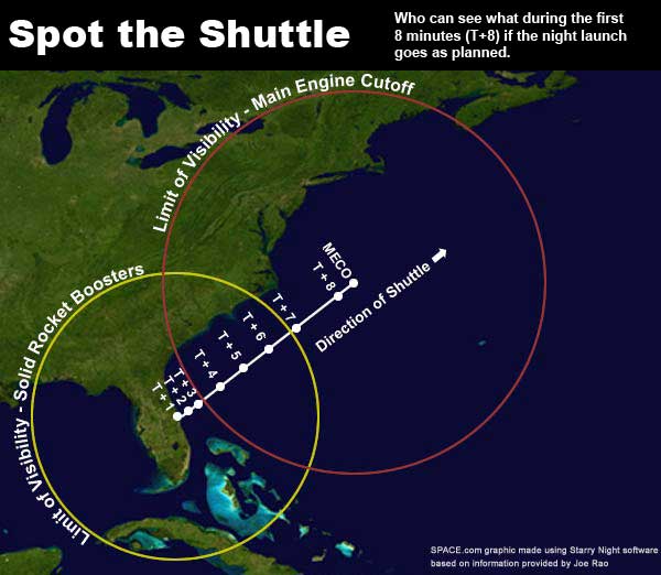 Night Shuttle Launch Visible from Most of East Coast